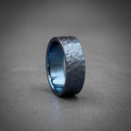 Iced Blue Titanium Wedding Band — Hammered Texture