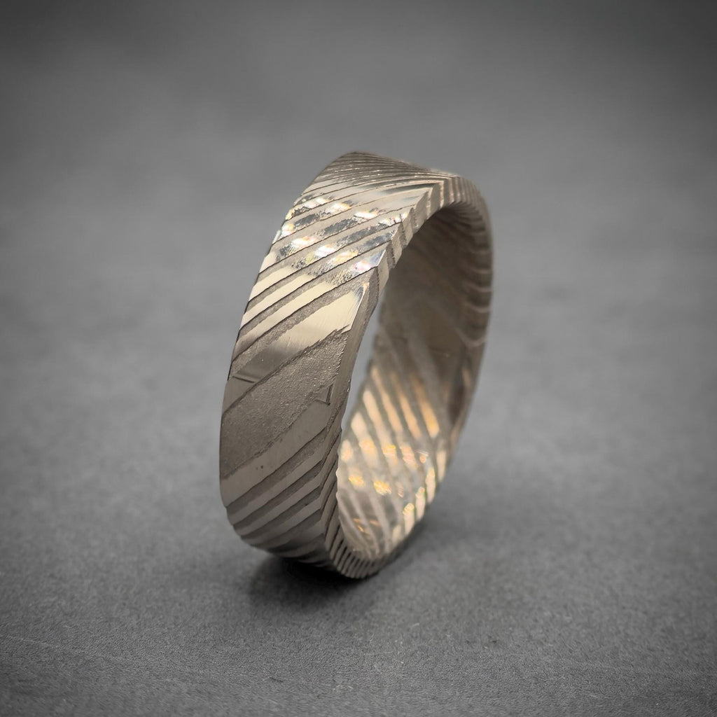 Damascus Stainless Steel Wedding Band — Silver Pattern