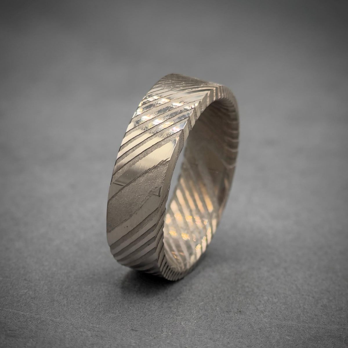 Damascus Stainless Steel Wedding Band — Silver Pattern