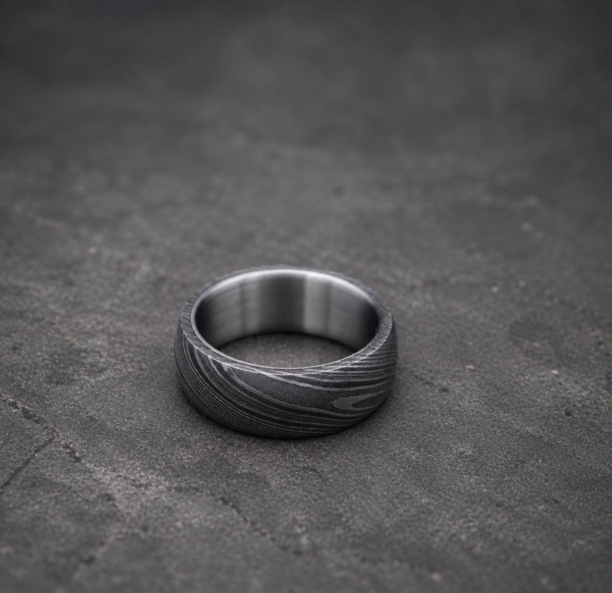 Damascus Steel Wedding Band with Titanium Inlay, view 5