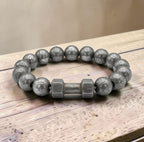 Damascus Steel Beaded Bracelet, Dumbbell Style, 12 mm Beads