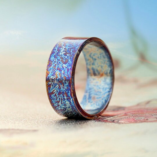 Heat Anodized Titanium Wedding Band — Colorful Pattern