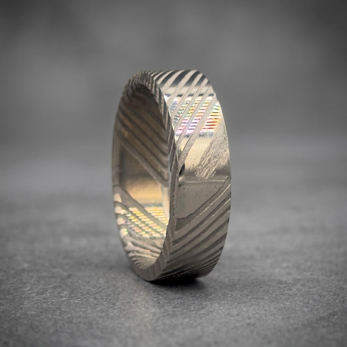 Damascus Stainless Steel Wedding Band — Silver Pattern