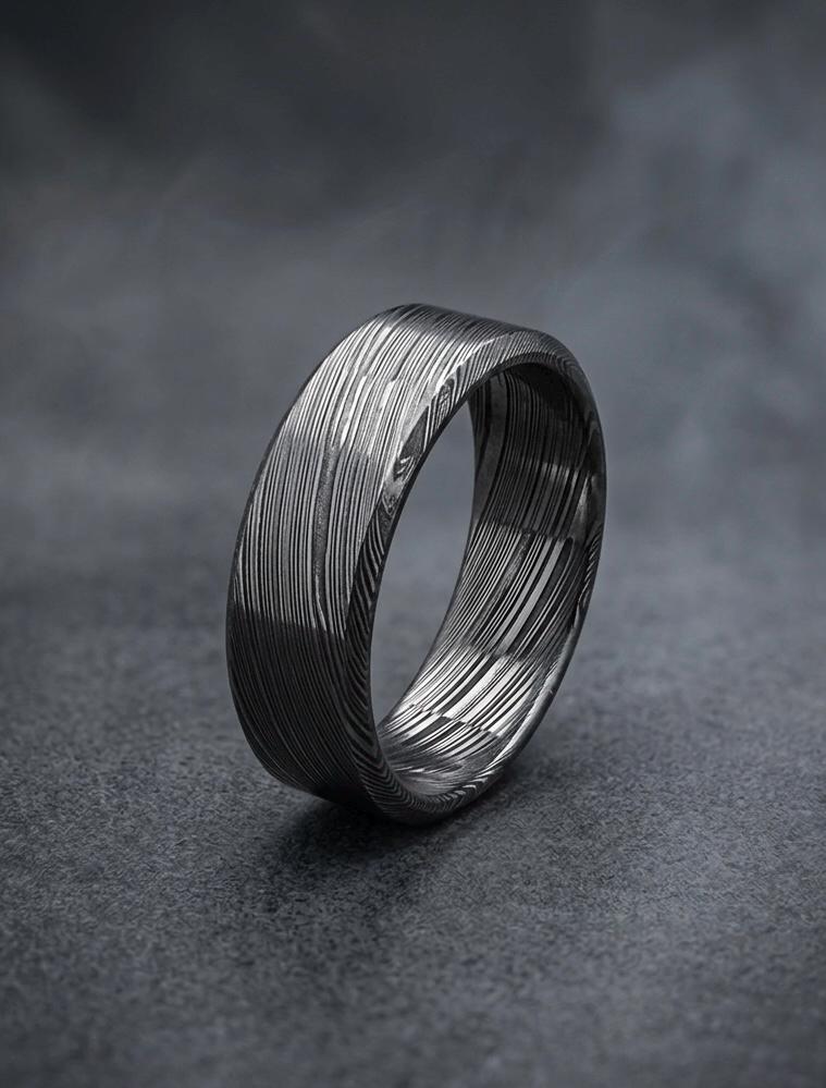 Damasteel Wedding Band — Black Beveled Finish
