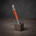 Damascus Steel Whiskey Barrel Pen with Leather Case — Click Action
