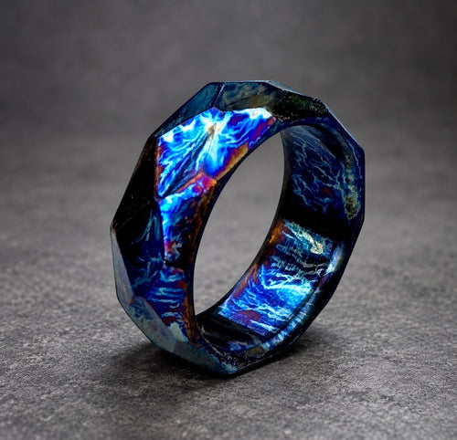 Anodized Titanium Wedding Band — Diamond Cut Facets, view 2