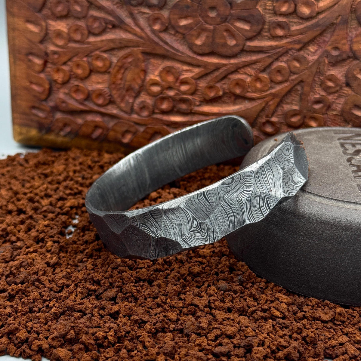 Damascus Steel Cuff Bracelet — Hammered Viking Bangle