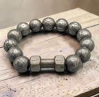 Damascus Steel Beaded Bracelet, Dumbbell Style, 12 mm Beads
