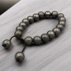 Damascus Steel Beaded Bracelet, Adjustable Viking Cuff, 12 mm Beads