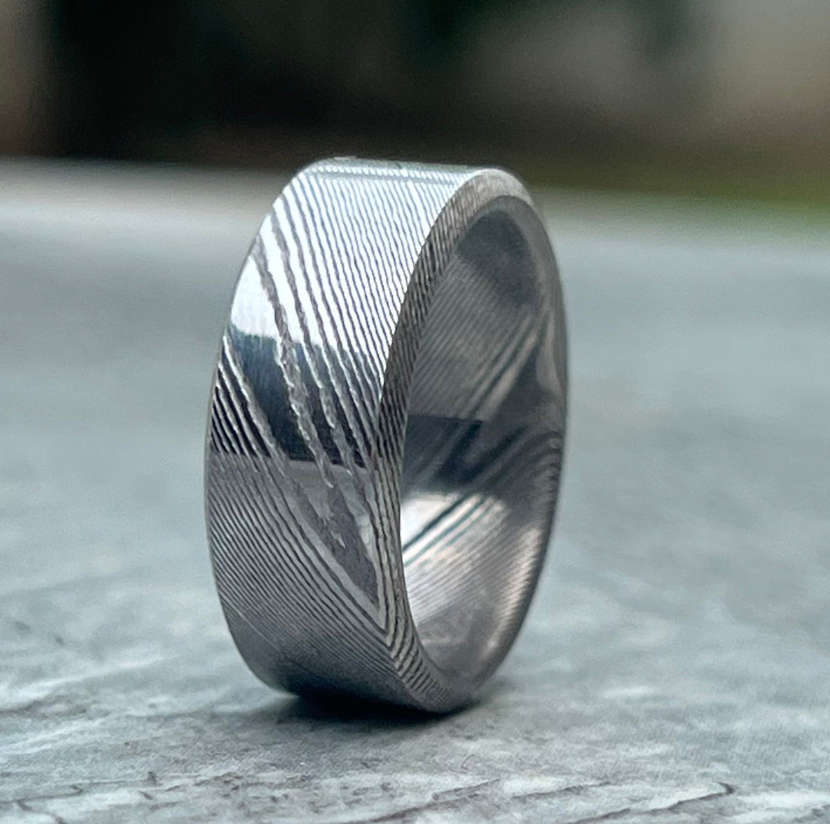 Damascus Stainless Steel Ring, Cosmo Pattern Wedding Band