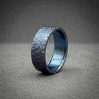 Iced Blue Titanium Wedding Band — Hammered Texture