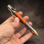 Damascus Steel Whiskey Barrel Pen with Leather Case — Click Action