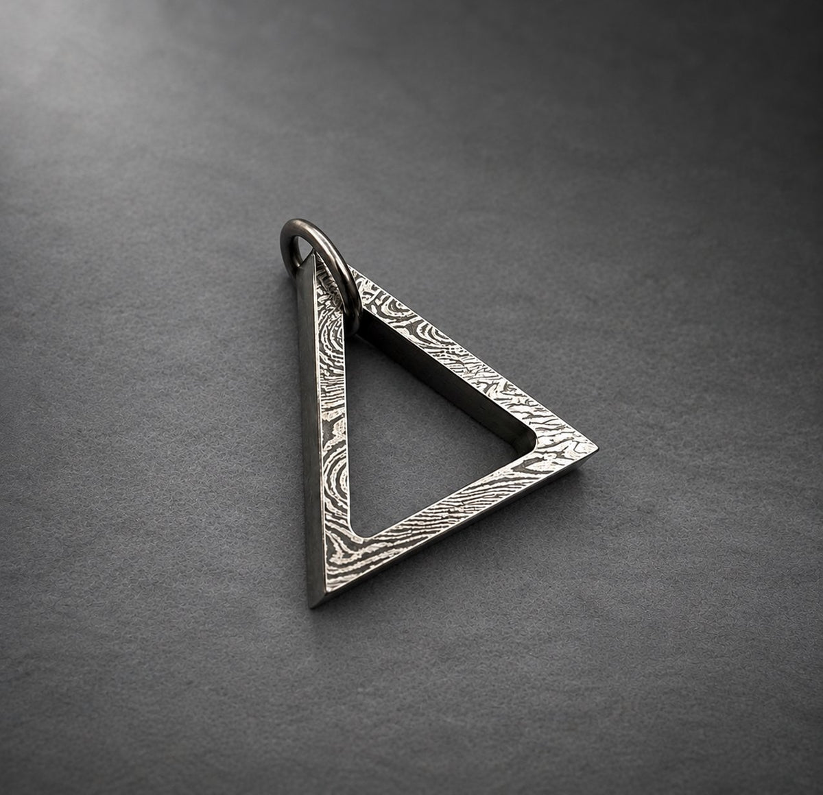 Damascus Steel Triangle Pendant — Minimalist Necklace, view 2