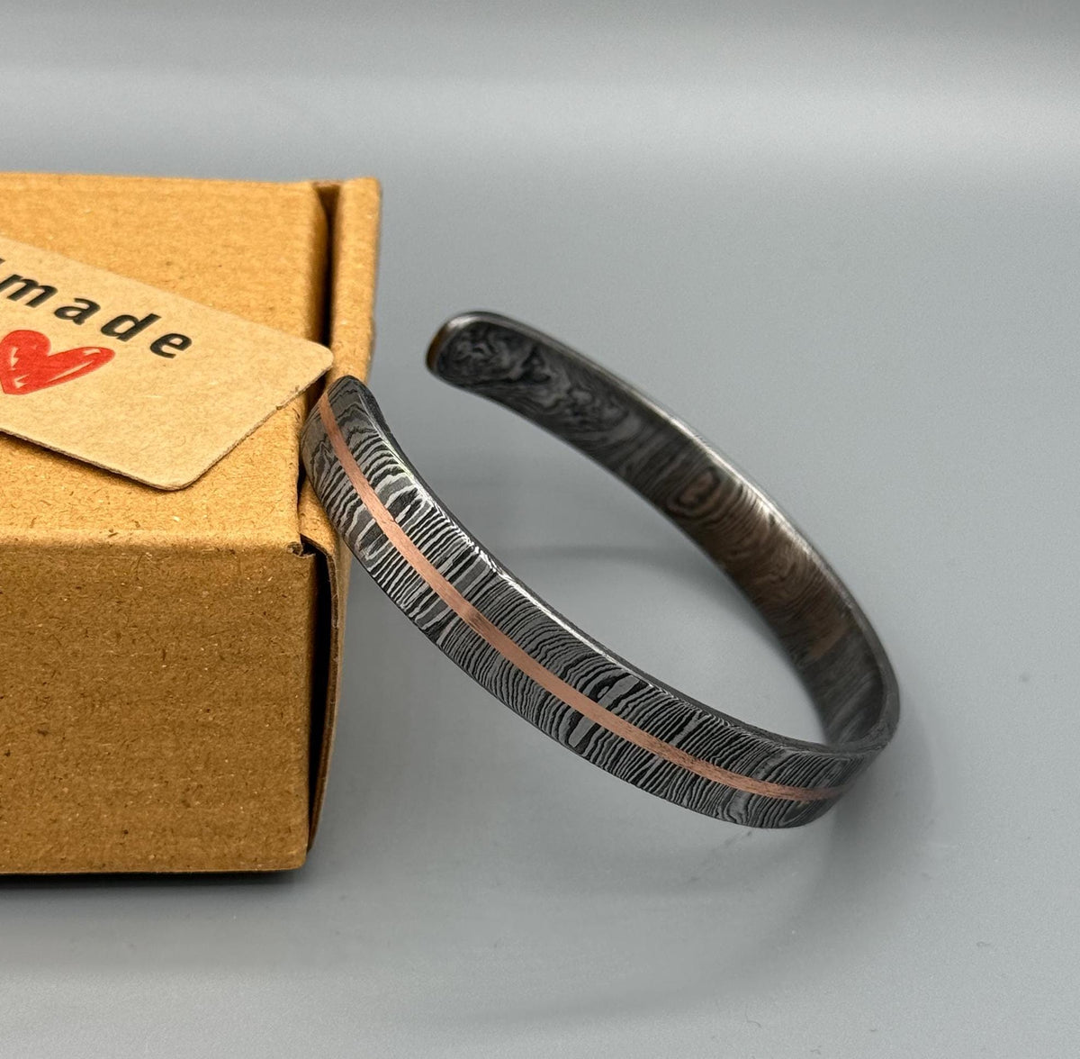 Damascus Steel Cuff Bracelet with Copper Inlay — Viking Bangle