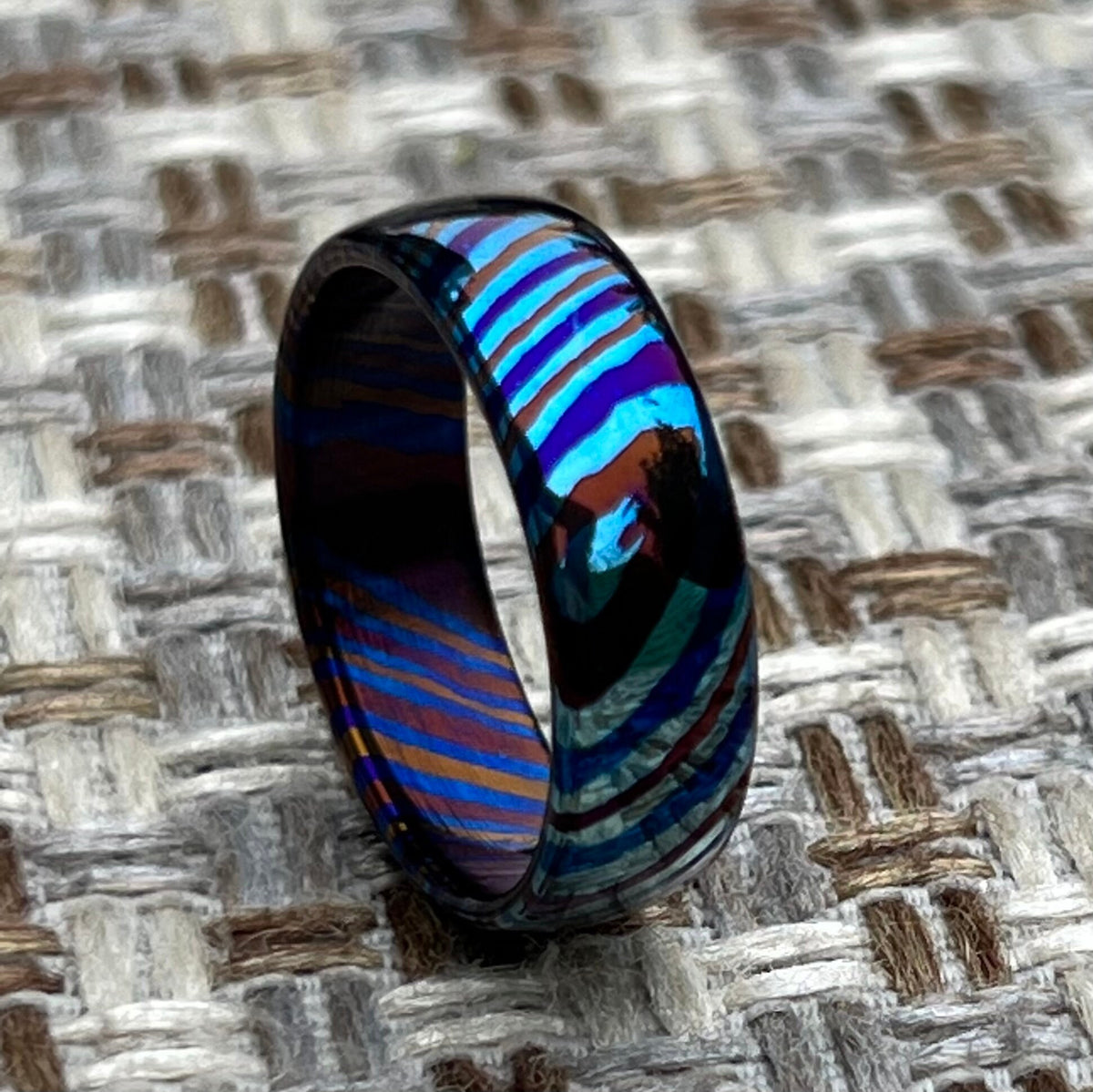 Timascus Wedding Band, Domed — Titanium Damascus Ring