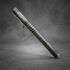 Damascus Steel Ballpoint Pen with Leather Holder — Grooved Grip