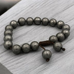 Damascus Steel Beaded Bracelet, Adjustable Viking Cuff, 12 mm Beads