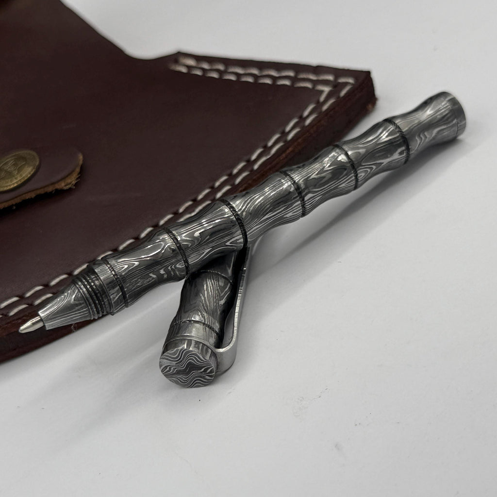 Damascus Steel Ballpoint Pen — Personalized Pocket Clip