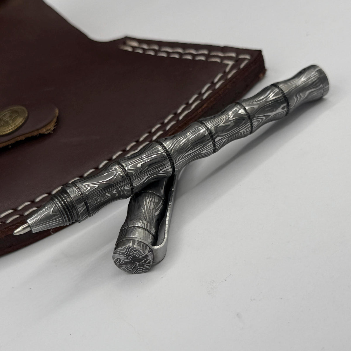 Damascus Steel Ballpoint Pen — Personalized Pocket Clip