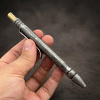 Damascus Steel Ballpoint Pen, Grooved — Brass Tipped