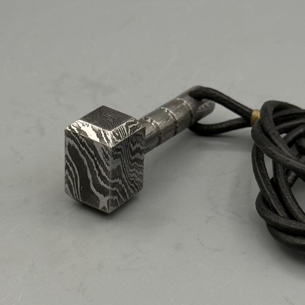 Damascus Steel Thor Hammer Keychain — EDC Collectible