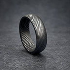 Damascus Steel Wedding Band, 6 mm Domed — Deep Pattern, view 3