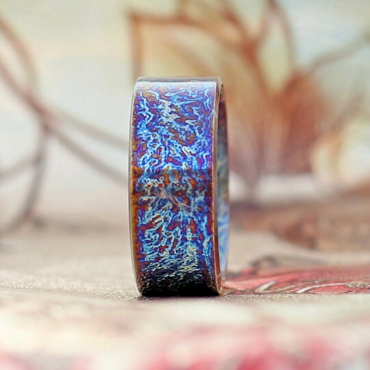Heat Anodized Titanium Wedding Band — Colorful Pattern