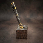 Damascus Steel Bolt Action Pen with Forged Desk Holder