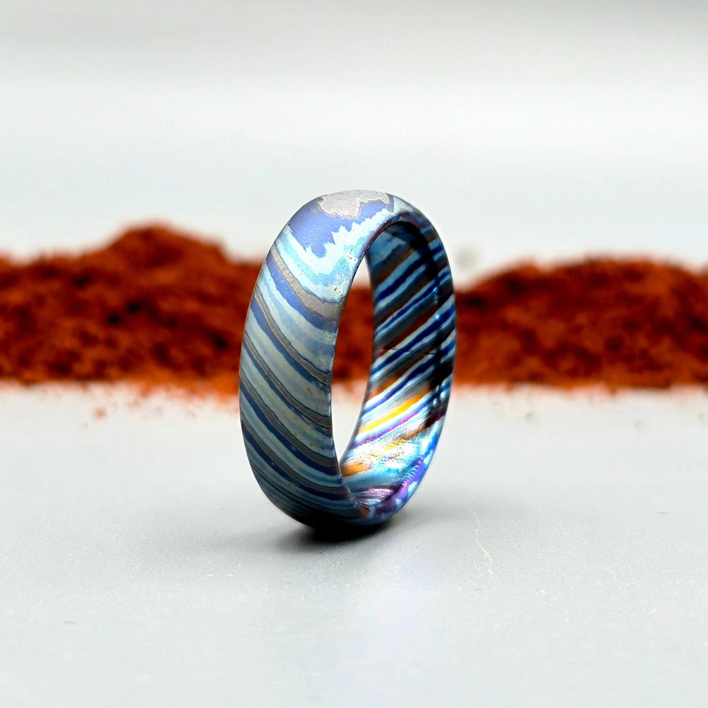 Zircoti Wedding Band — Black Titanium Damascus Ring