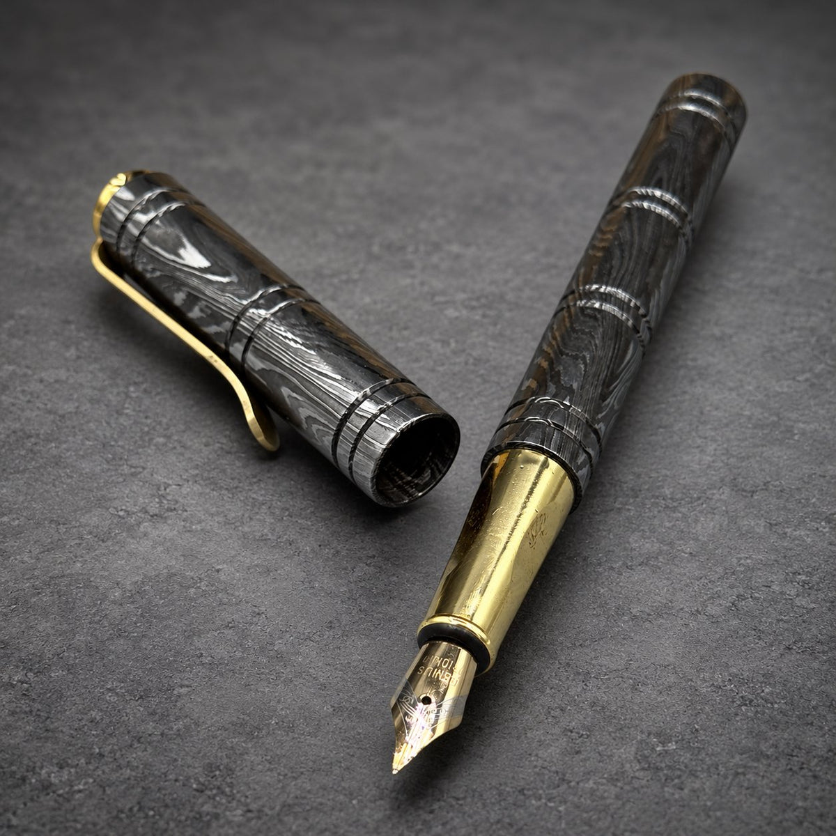 Damascus Steel Fountain Pen — Personalized Copper Clip, view 4