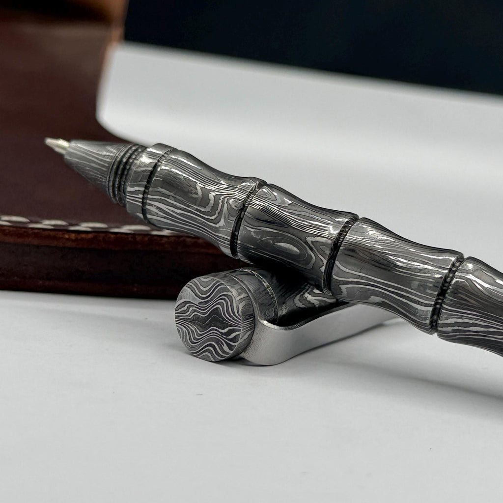 Damascus Steel Ballpoint Pen — Personalized Pocket Clip