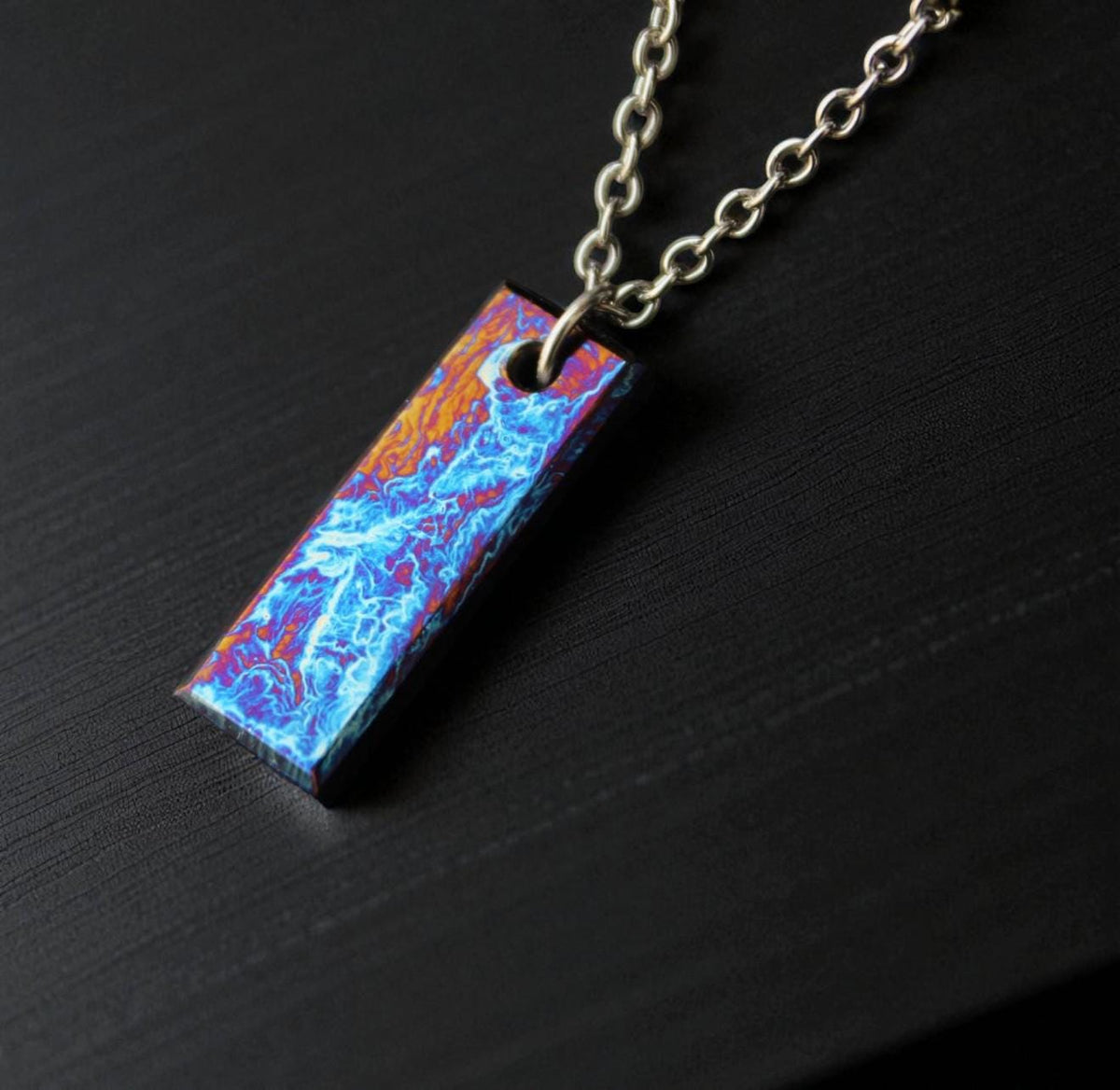 Flame Anodized Titanium Bar Pendant — Colorful Necklace