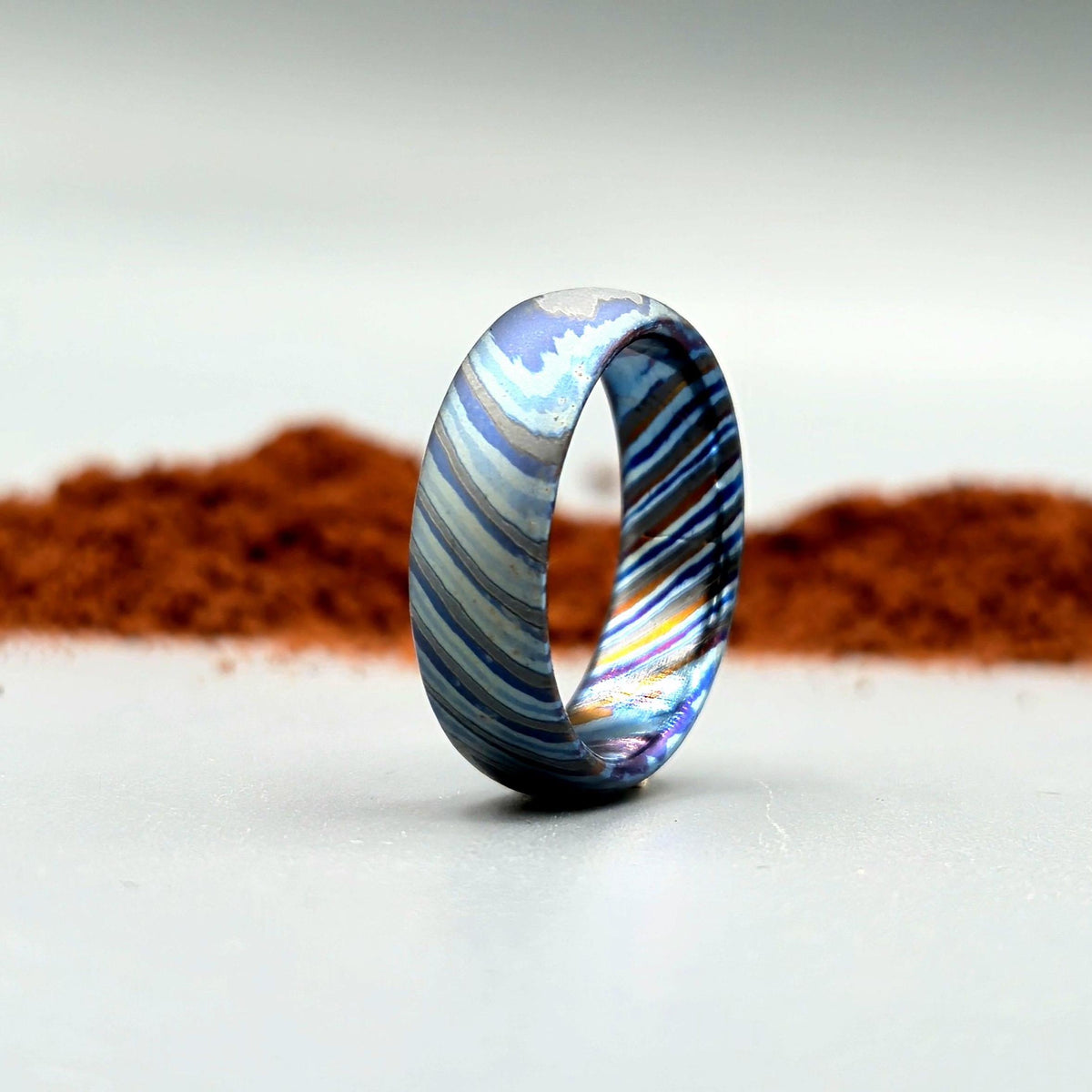 Zircoti Wedding Band — Black Titanium Damascus Ring