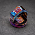 Flamed Titanium Wedding Band, Wide — Bronze and Blue Heat Color