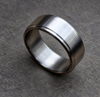 Brushed Titanium Wedding Band — Stepped Edge Gray Ring, view 4