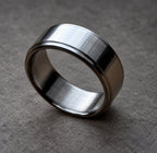 Brushed Titanium Wedding Band — Stepped Edge Gray Ring, view 6