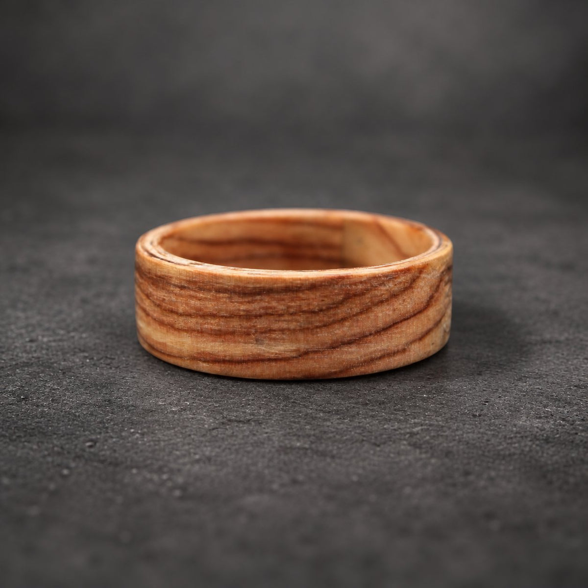 Olive Wood Bentwood Ring — Natural Grain Wedding Band, view 8