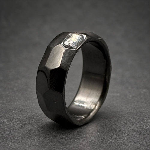 Black Zirconium Wedding Band — Faceted Stone Cut, view 2