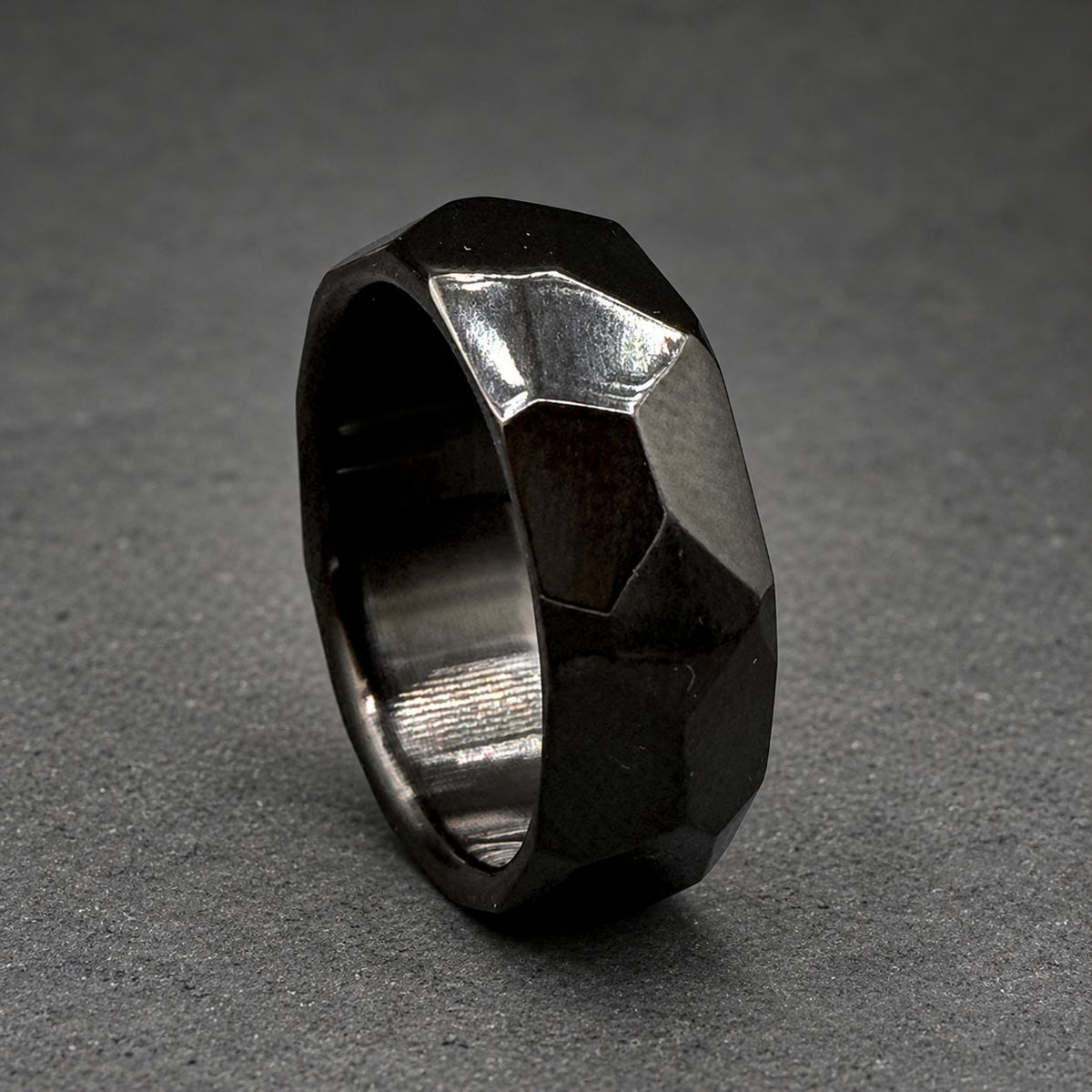 Black Zirconium Wedding Band — Faceted Stone Cut