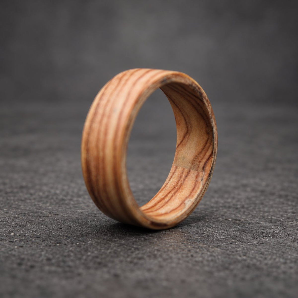 Olive Wood Bentwood Ring — Natural Grain Wedding Band, view 3