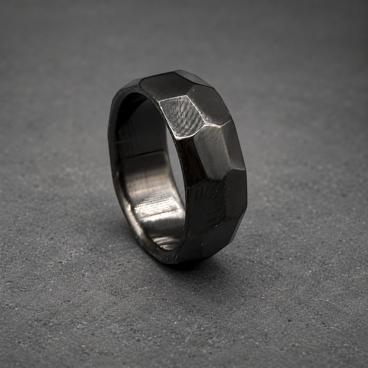Black Zirconium Wedding Band — Faceted Stone Cut, view 3