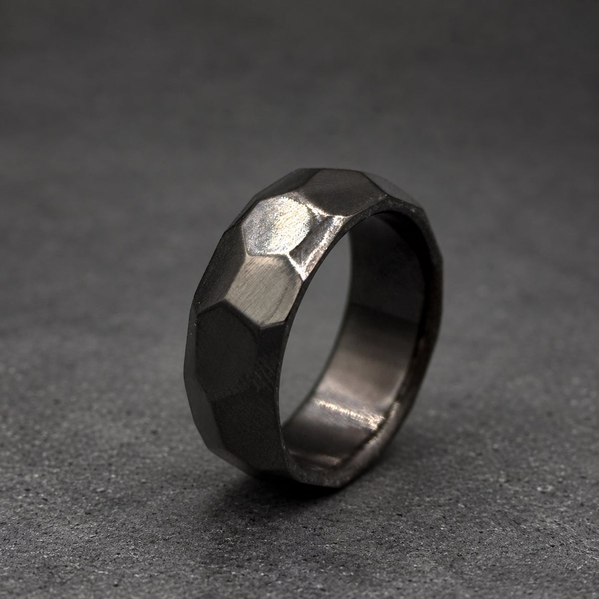Black Zirconium Wedding Band — Faceted Stone Cut, view 4