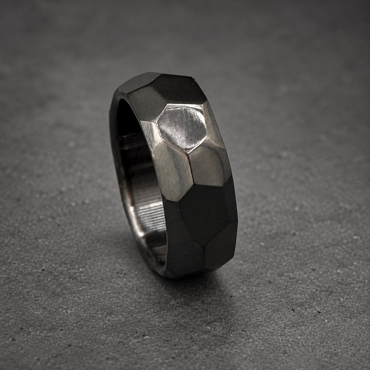Black Zirconium Wedding Band — Faceted Stone Cut, view 5