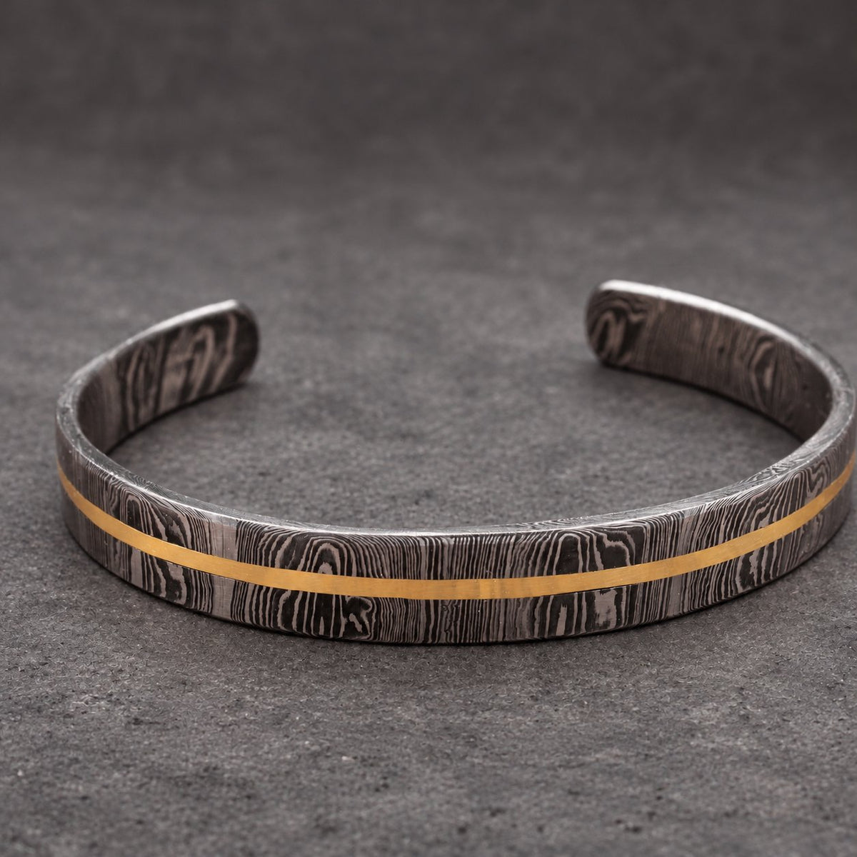 Damascus Steel Cuff Bracelet with Center Copper Line — Viking Cuff, view 7