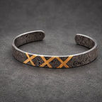 Damascus Steel Cuff Bracelet with Brass X Inlay — Norse Cuff, view 4