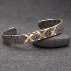 Damascus Steel Cuff Bracelet with Brass X Inlay — Norse Cuff, view 3