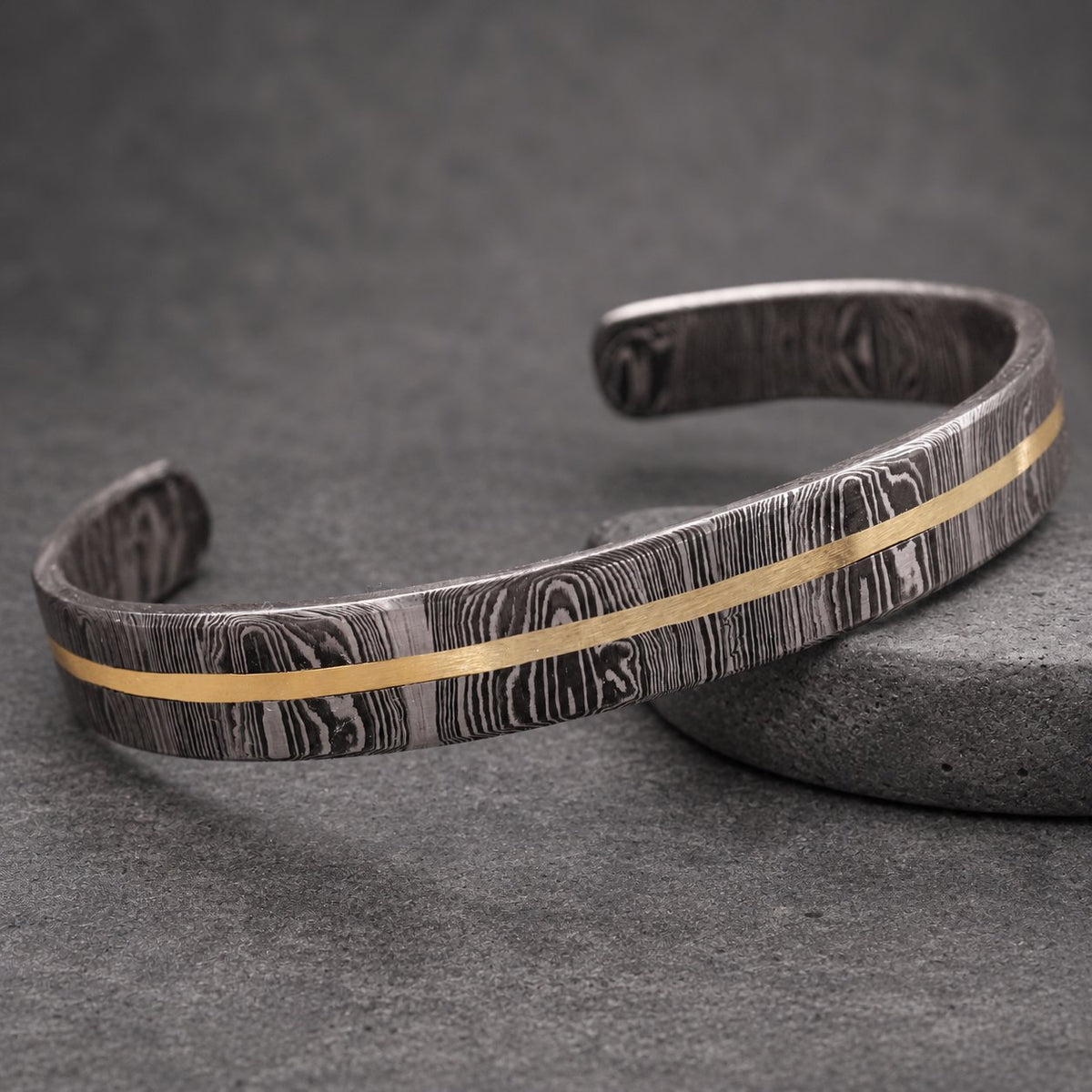 Damascus Steel Cuff Bracelet with Center Copper Line — Viking Cuff