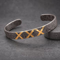 Damascus Steel Cuff Bracelet with Brass X Inlay — Norse Cuff