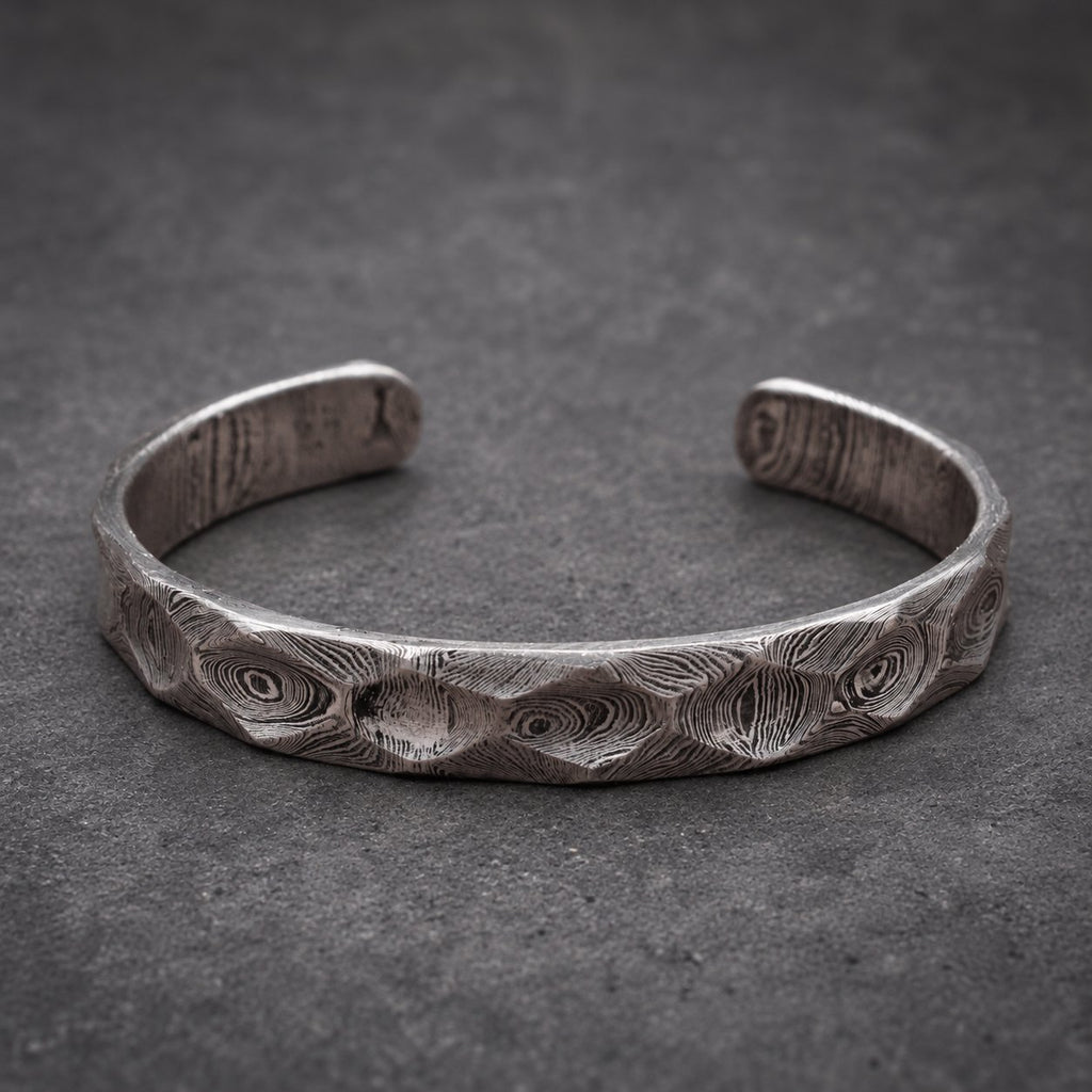 Damascus Steel Bangle, Diamond Cut — Faceted Viking Cuff, view 2