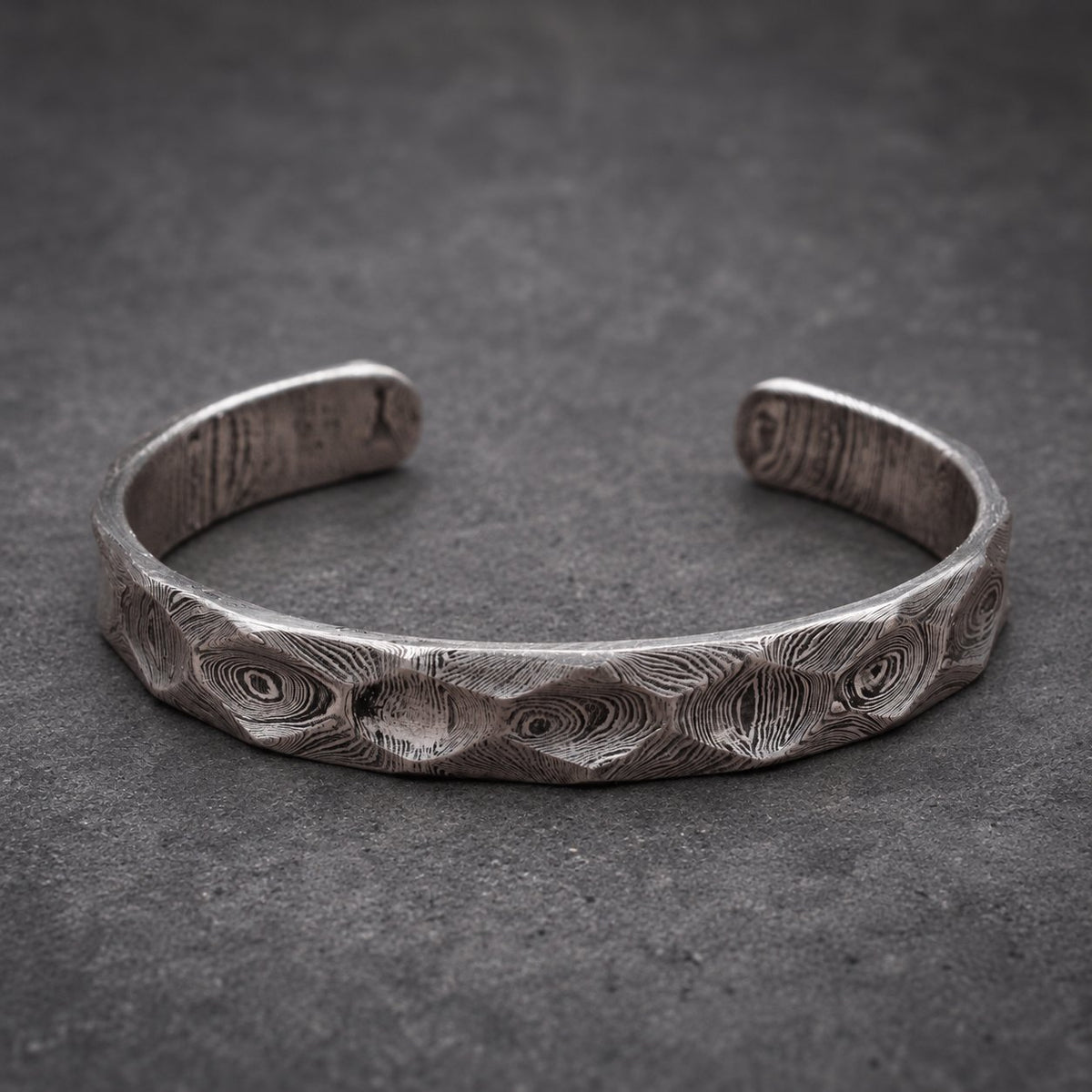 Damascus Steel Bangle, Diamond Cut — Faceted Viking Cuff, view 2